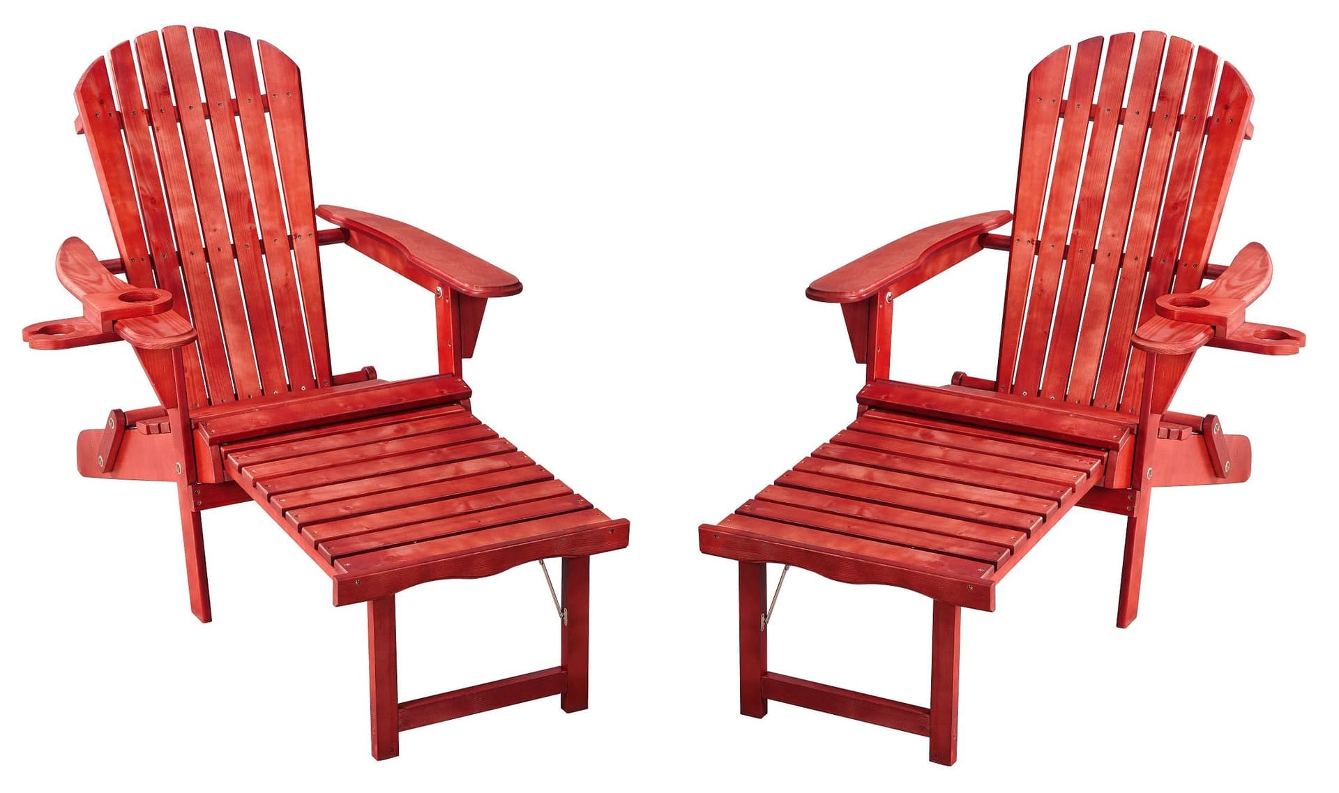 Oceanic Adirondack Chaise Lounge w/Ottoman & Beverage Holder, Set of 2 - Red