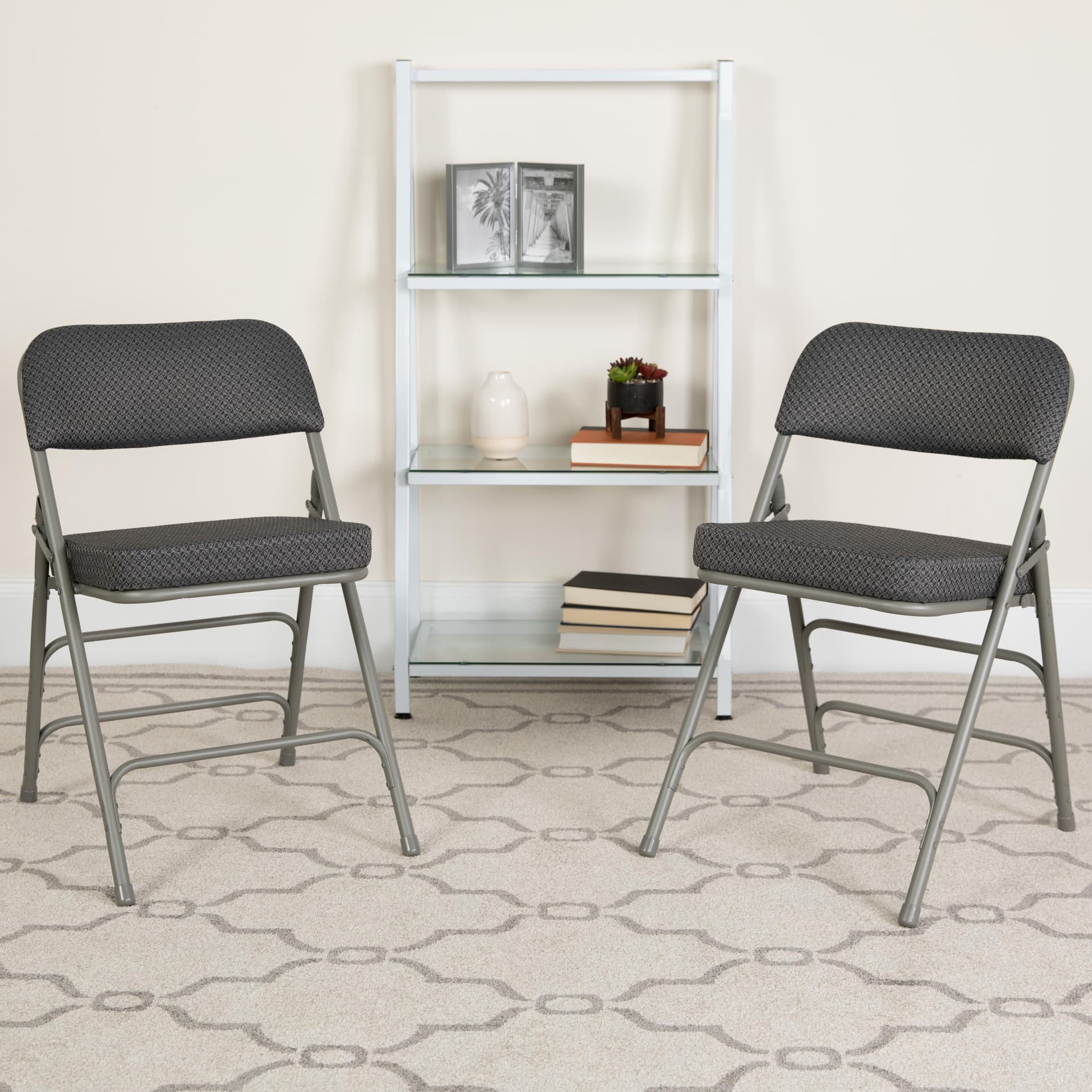 2Pack 18"W Premium Triple Braced & Double Hinged Gray Fabric Metal Folding Chair