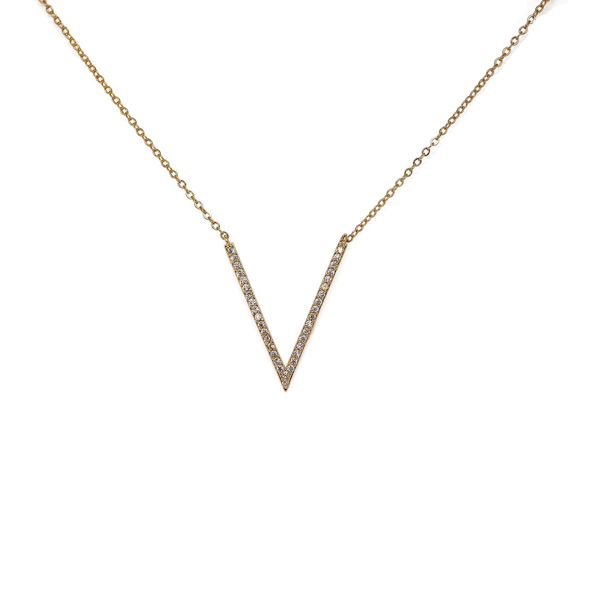 Rose Gold and CZ Chevron Pendant Necklace