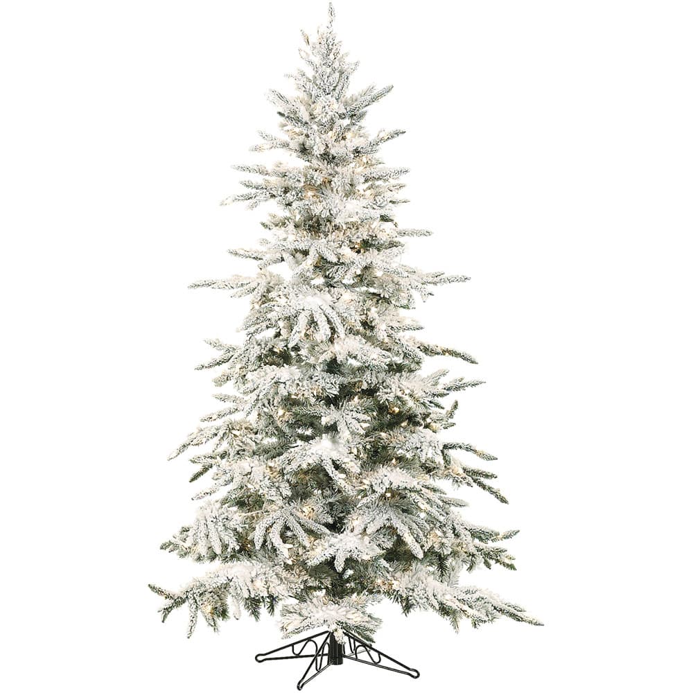 Fraser Hill Farm 9-Ft Flocked Mountain Pine Artificial Christmas Tree with White Incandescent Smart