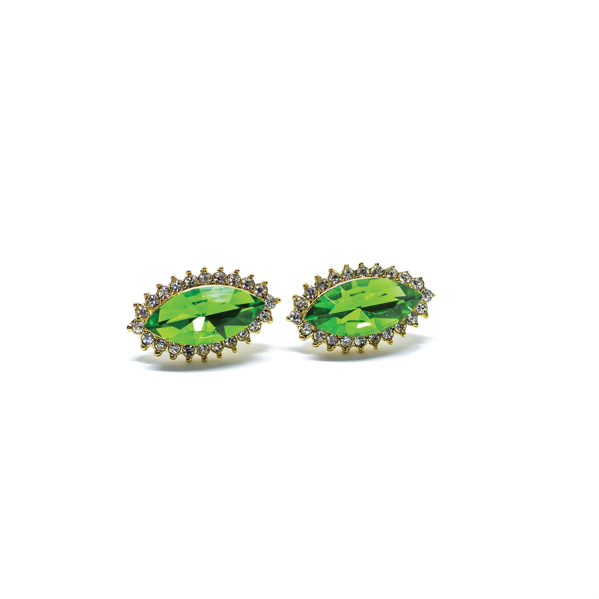 Green Marquise Cut Rhinestone Earrings