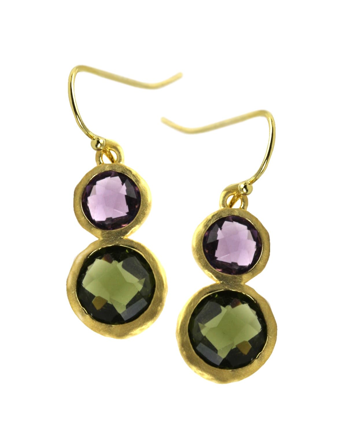 Green and Purple Golden Drop Earrings