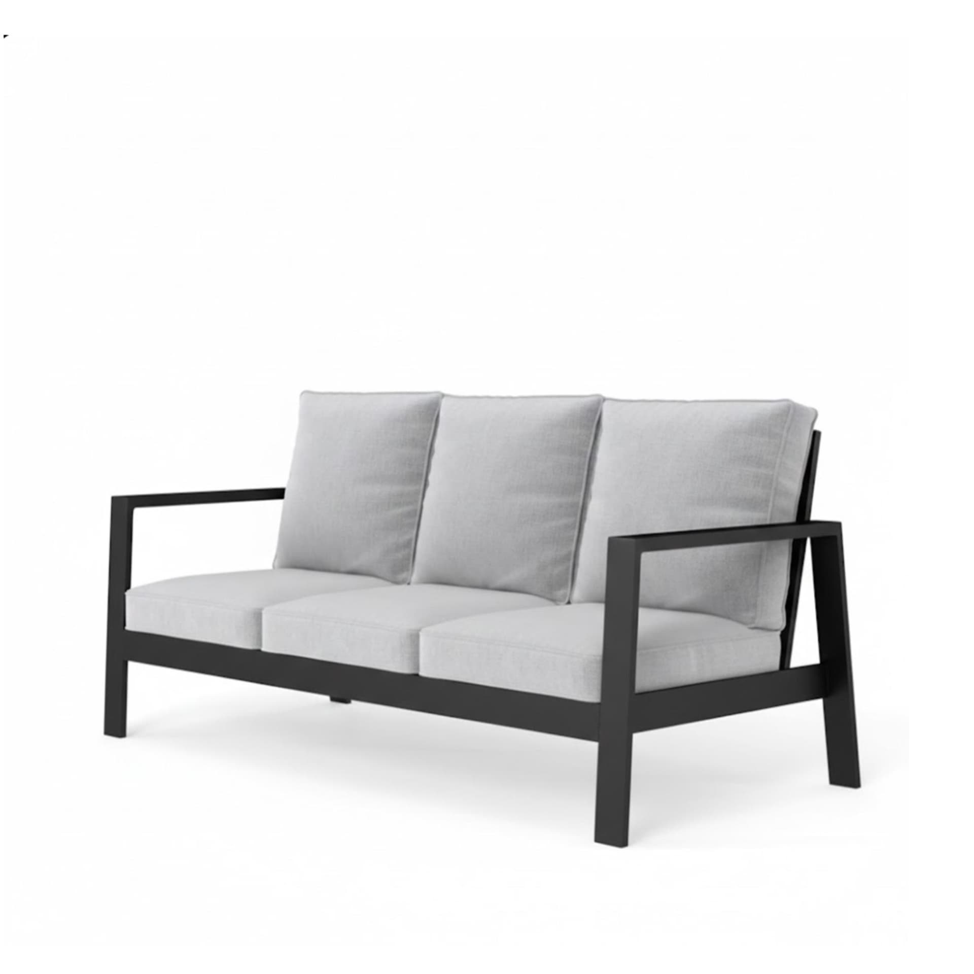 75-Inch 3-Seat All-Weather Aluminum Patio Sofa w/Light Gray Cushions & Black Frame