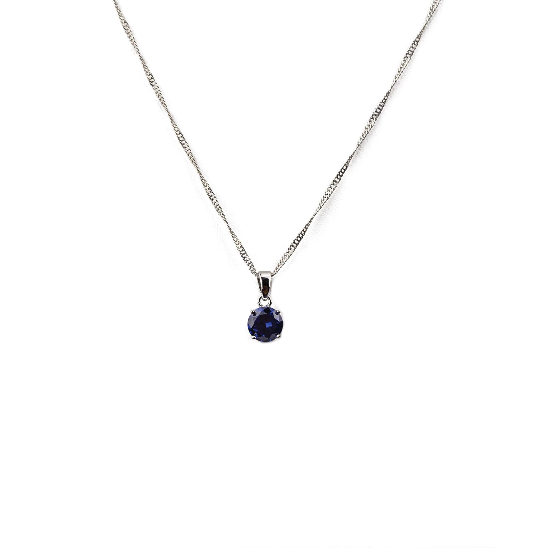 Round Cut Crystal Solitaire Necklace in Blue