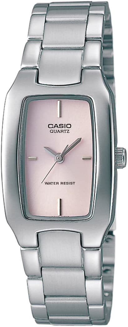 Ladies Silver-tone Stainless Steel Watch Pink Rectangle Dial