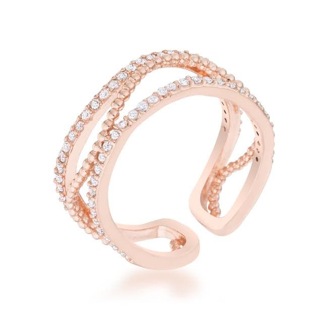Cubic Zirconia Rose Gold Abstract Cuff Ring