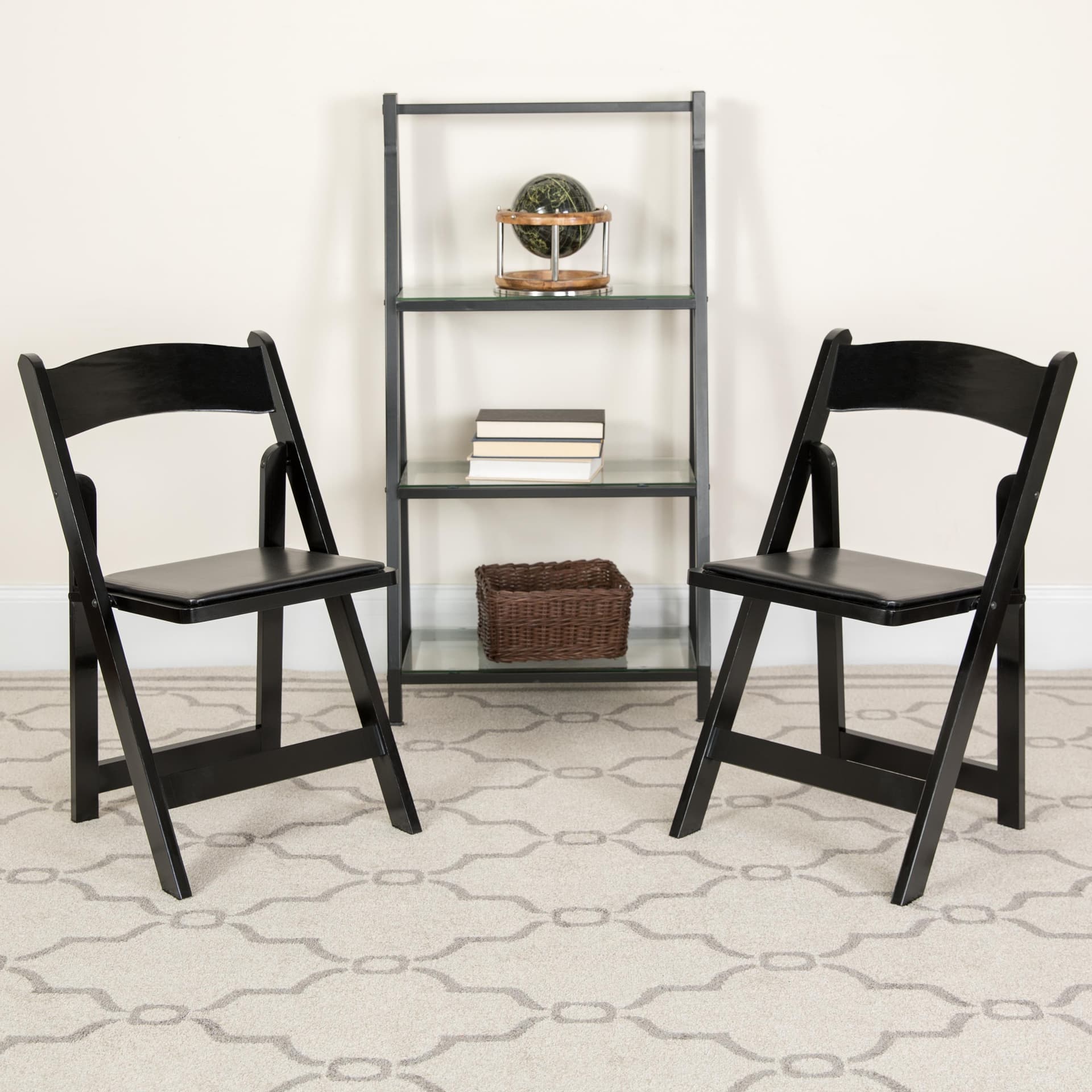 2 Pack Black Wood Folding Chair with Vinyl Padded Seat