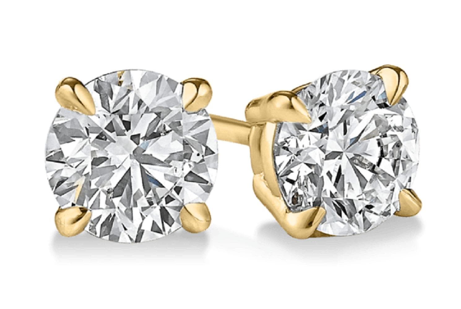PARIKHS Round Prime Diamond Stud 14K Yellow Gold 0.07ct IJK Color,I1 Clarity