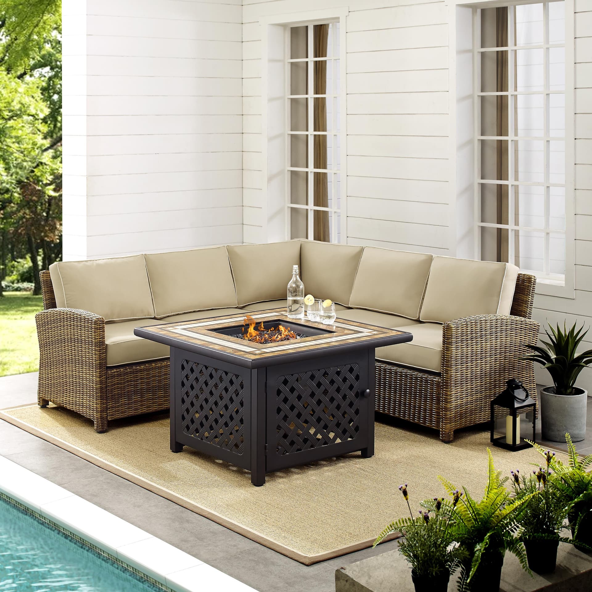 Bradenton 4-Piece Outdoor Wicker Seating Set With Sand Cushions