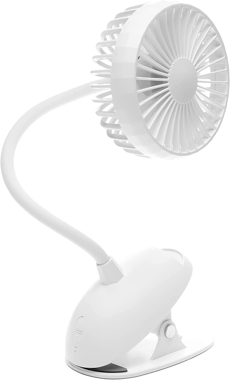 Rechargeable USB Battery Clip Fan 5 Inch Fan with Long Gooseneck-Wht