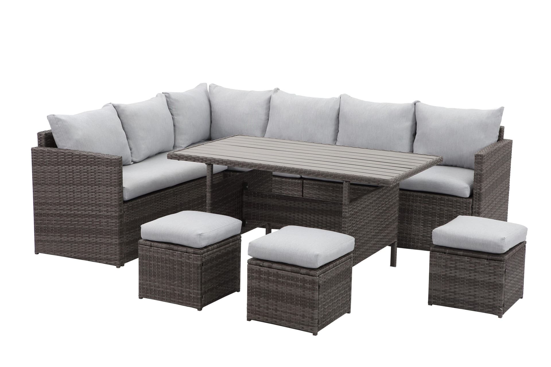 IF Collection - 7-Piece Wicker Patio Dining Sectional Sofa Set - Gray