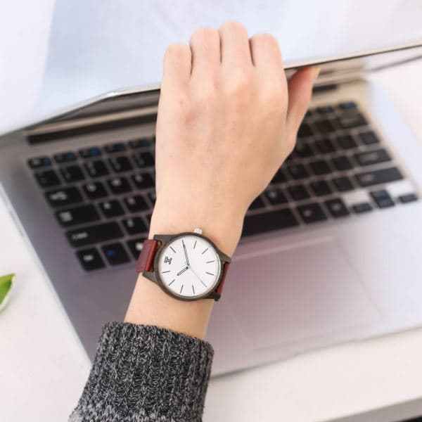 Arctic Dark Sandalwood White Face Wooden Watch, Leather