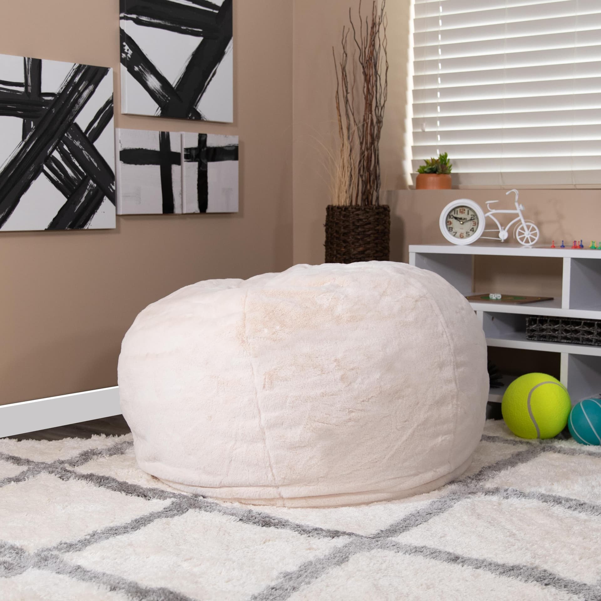 Oversized White Furry Refillable Bean Bag Chair for All Ages