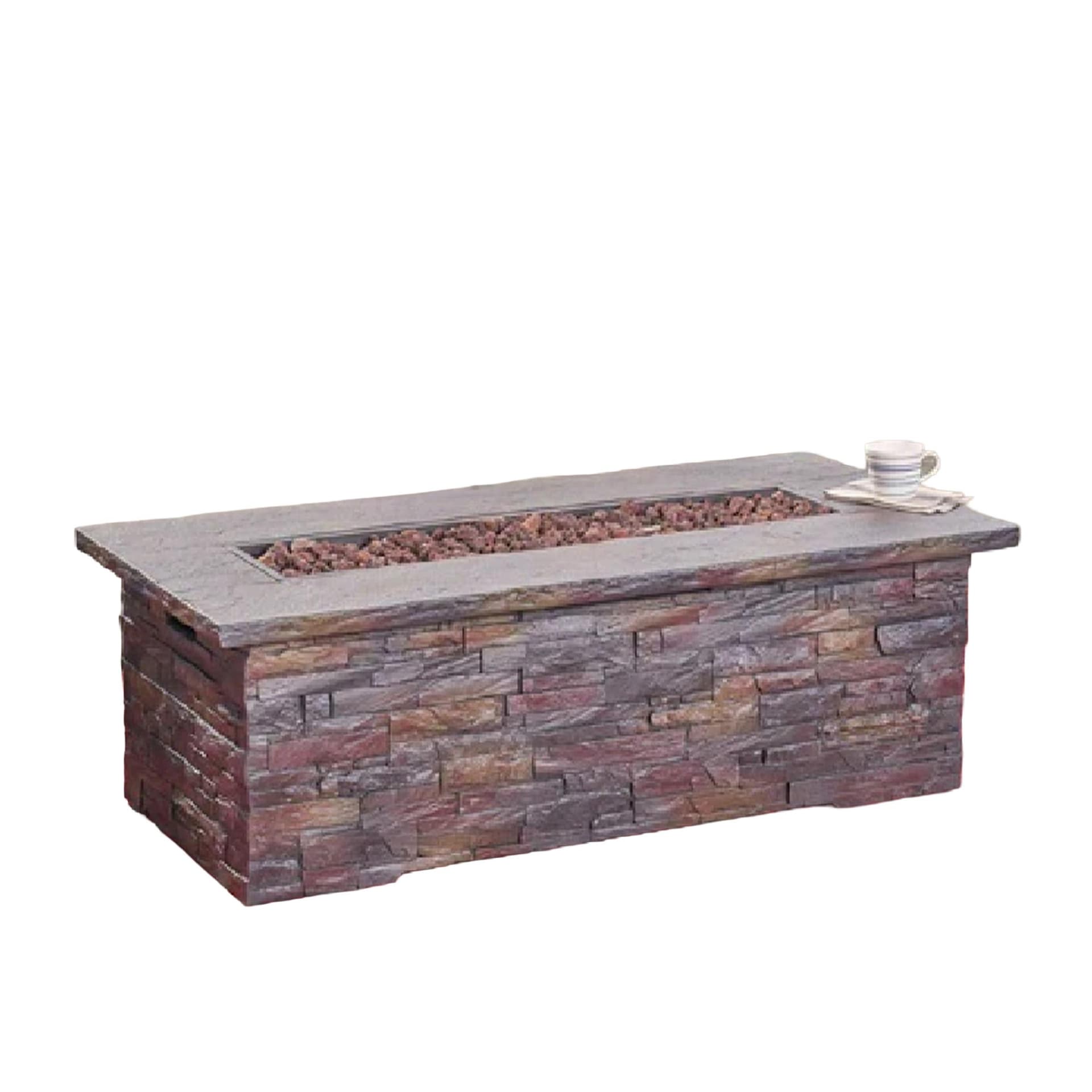 Outdoor Light Weight, Rectangular Gas Fire Pit - Natural Stone