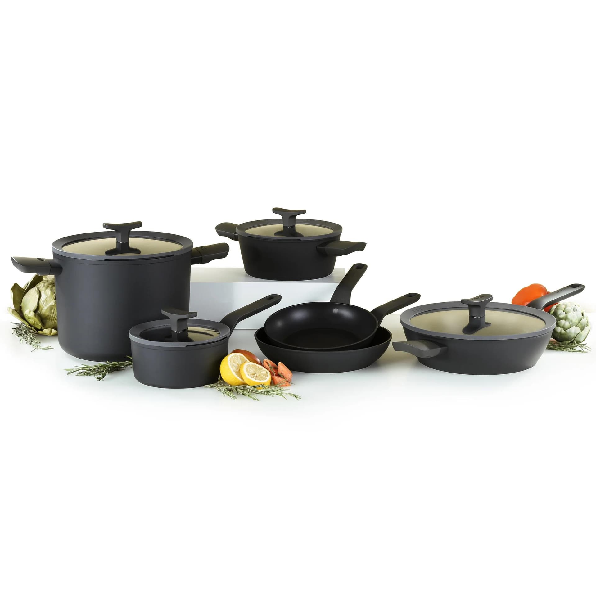 Leo 10pc Ceramic NS Cookware Set, Dark Grey
