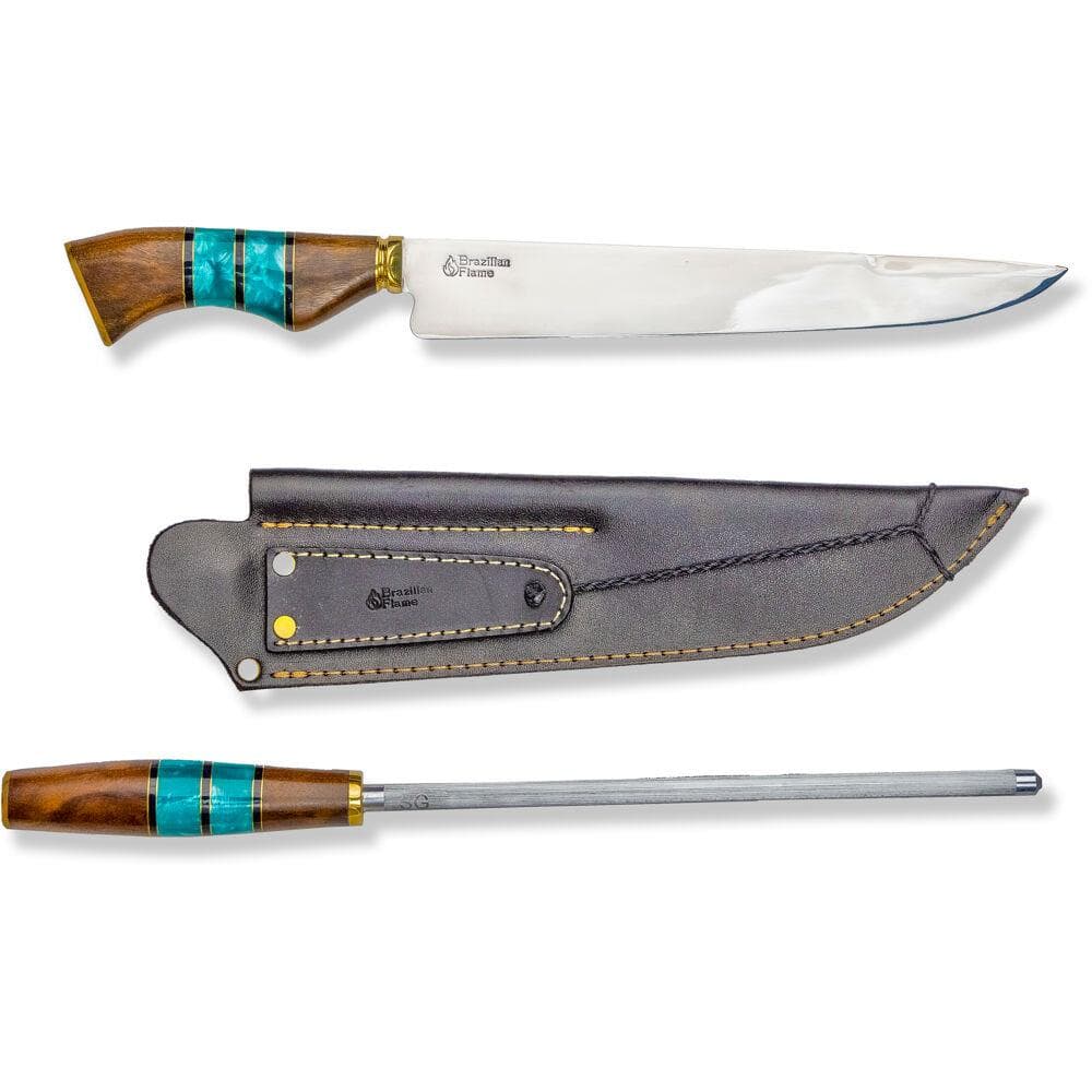 Chef Ribs 10-inch Stainless Steel Knife with Sharpener in Green