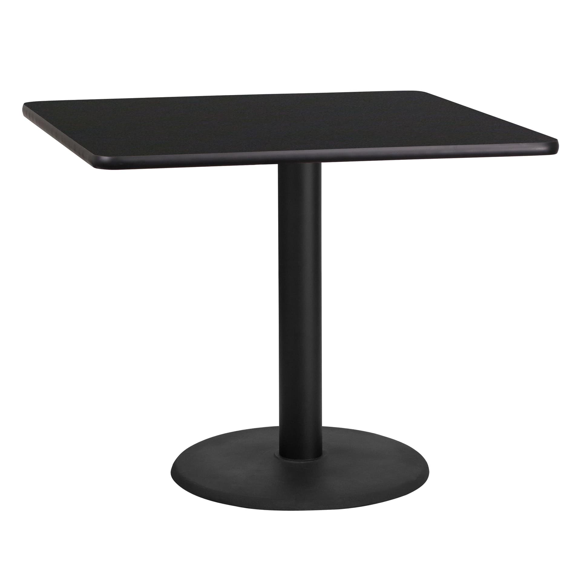 36" Square Black Laminate Table Top with 24" Round Table Height Base
