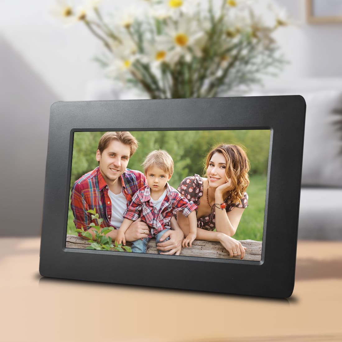 7 Inch Digital Photo Frame with Ultra Slim Design, 1024x600 HD Resolution, Auto Slideshow, Support up to 32GB SD Card/USB Drive, Various Display Modes, Rotate Photos, Calendar/Cloc