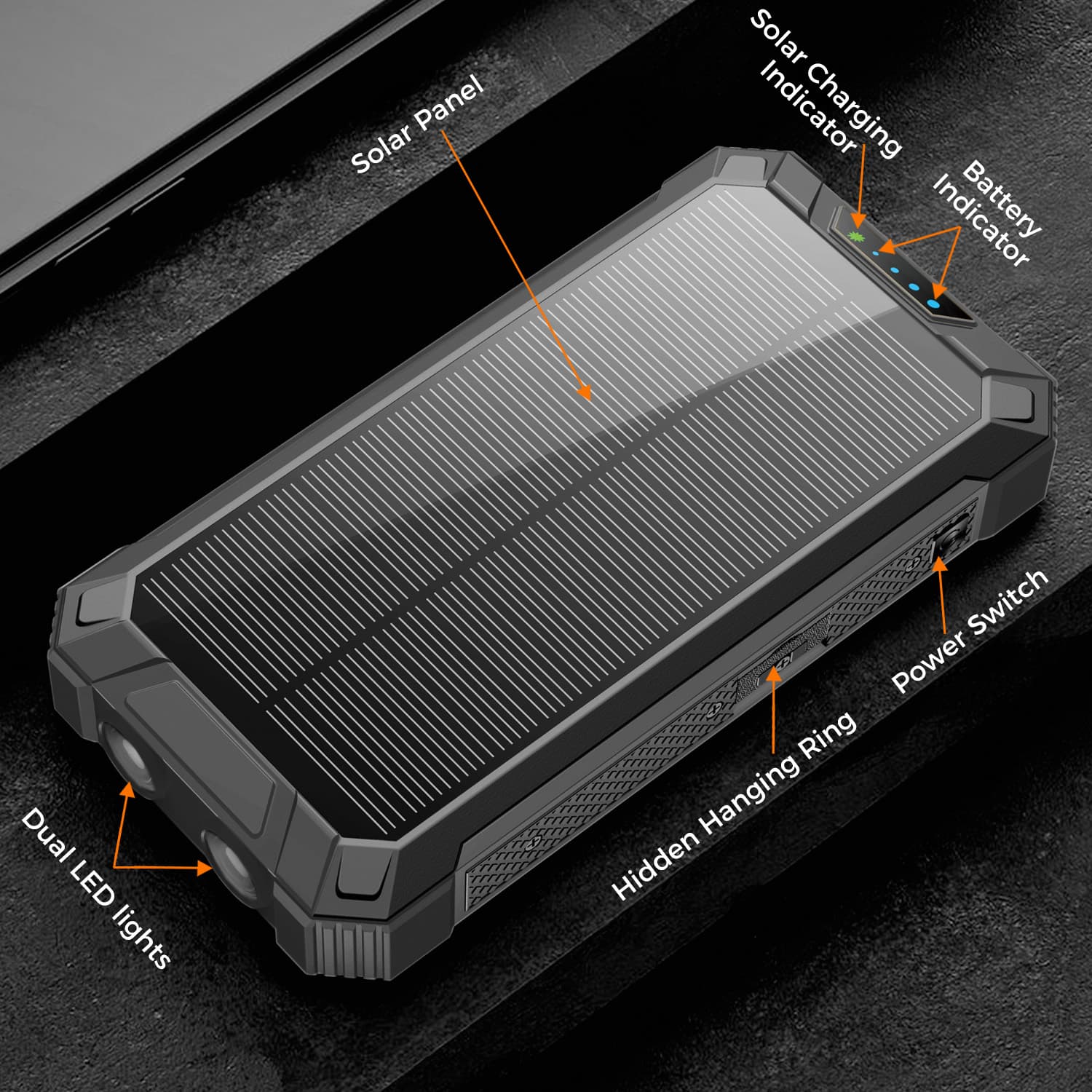Portable Power Bank w/ Wireless Charging, Built-in 4 Cables, Solar Panel, 20000mAh Battery, IP65 Waterproof, Dustproof, Dual LED Flashlight, Great for iPhone, Samsung, Smart Phones