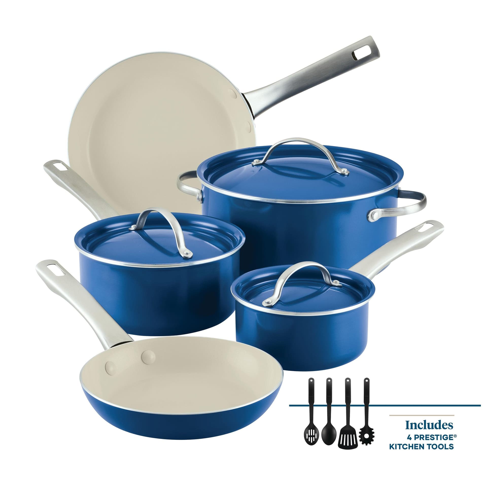 12pc Vibrance Ceramic Nonstick Cookware Set Blue