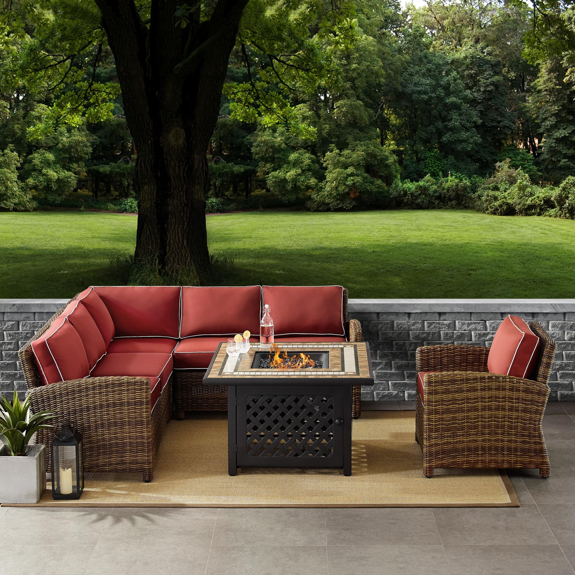 Bradenton 5-Piece Outdoor Wicker Seating Set With Sangria Cushions