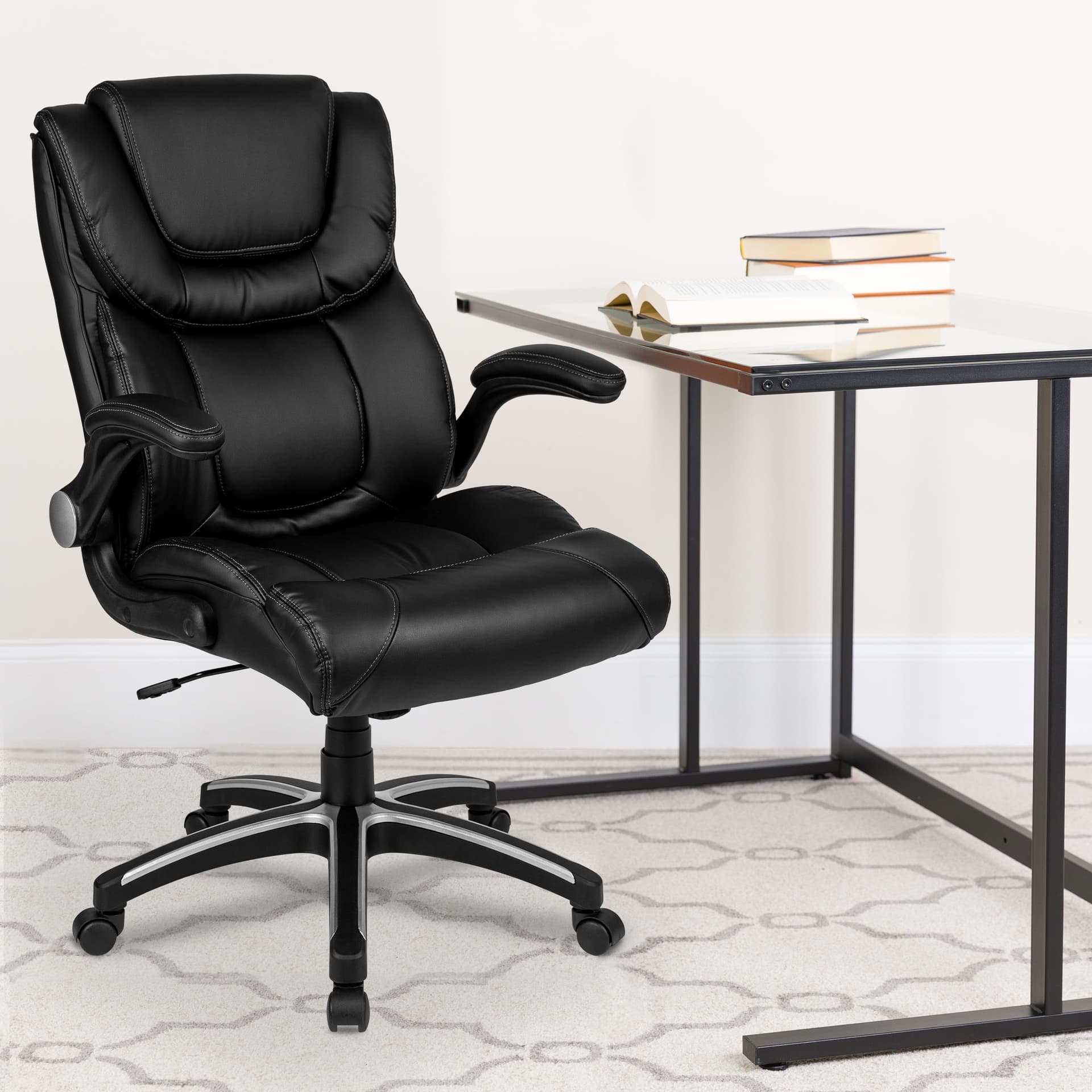 High Back Black LeatherSoft Executive Swivel Chair with Double Layered Headrest