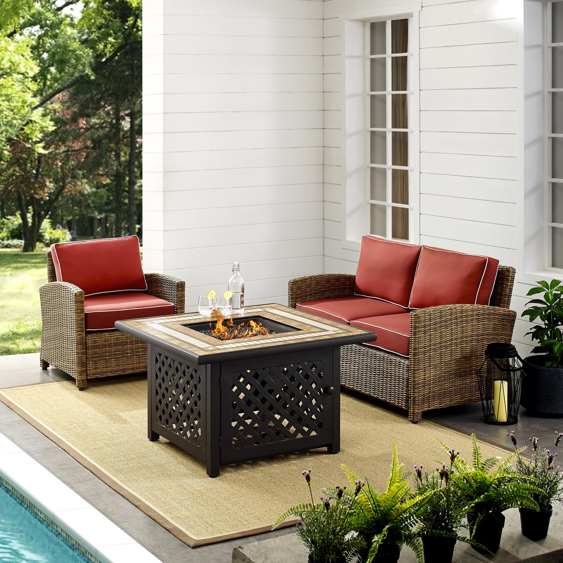 Bradenton 3 Piece Outdoor Wicker Seating Set With Sand Cushions