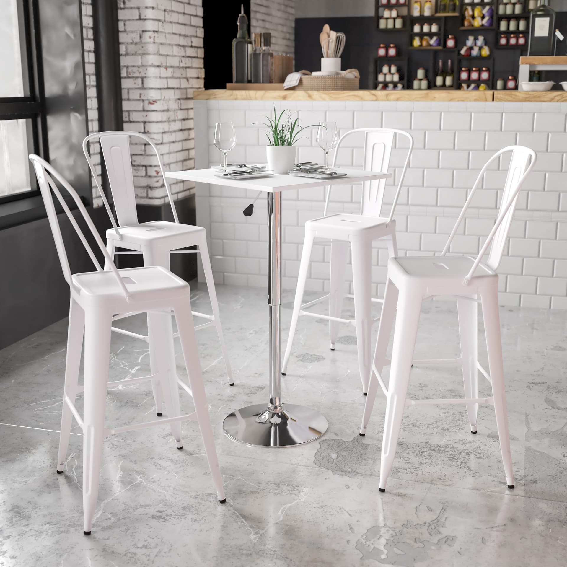 23.75" Square Adjustable White Wood Table (Adjustable Range 33" - 40.5")
