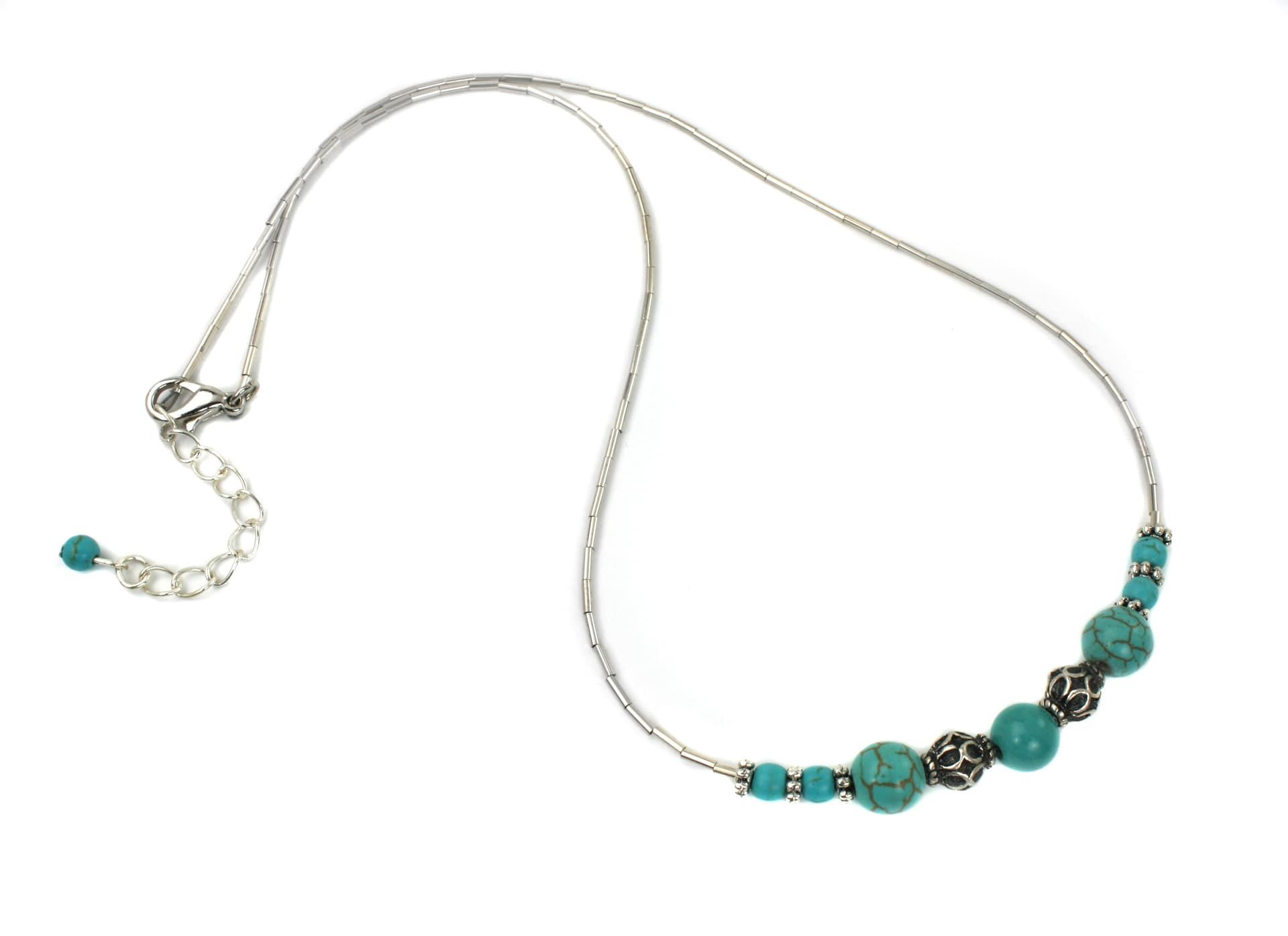 Turquoise Eclectic Silver Strand Necklace