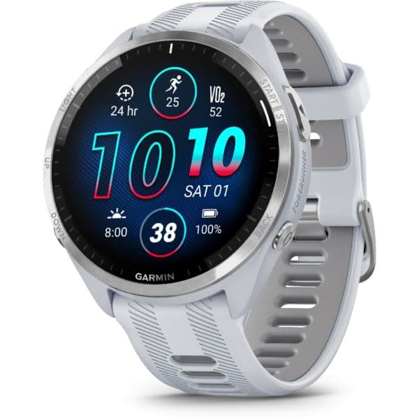 Forerunner 965 Carbon Gray DLC Titanium Bezel with Whitestone Case and Whitestone Silicone Band