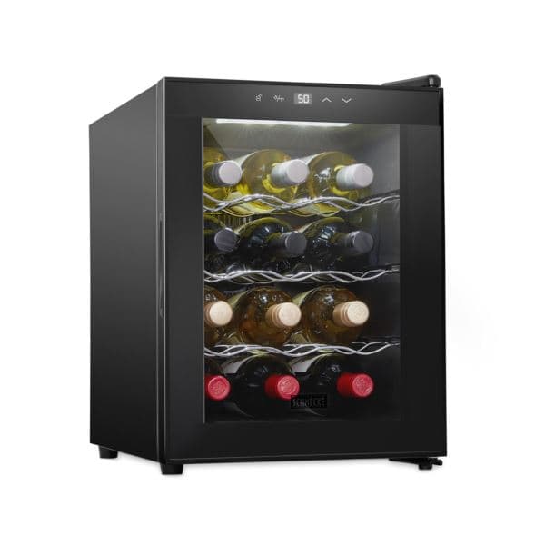 Schmecke 12 Bottle Thermoelectric Wine Cooler, Quiet Freestanding Wine Fridge, Black