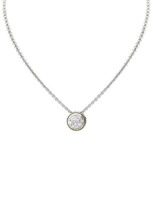 Lanna Solitaire Pave CZ Necklace - 16" to 18.5" adjustable. Solitaire 3/4"