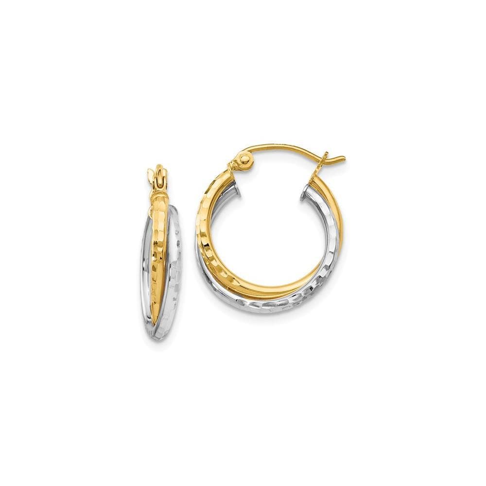 14K Two-tone Diamond-cut Hinged Hoop Earrings