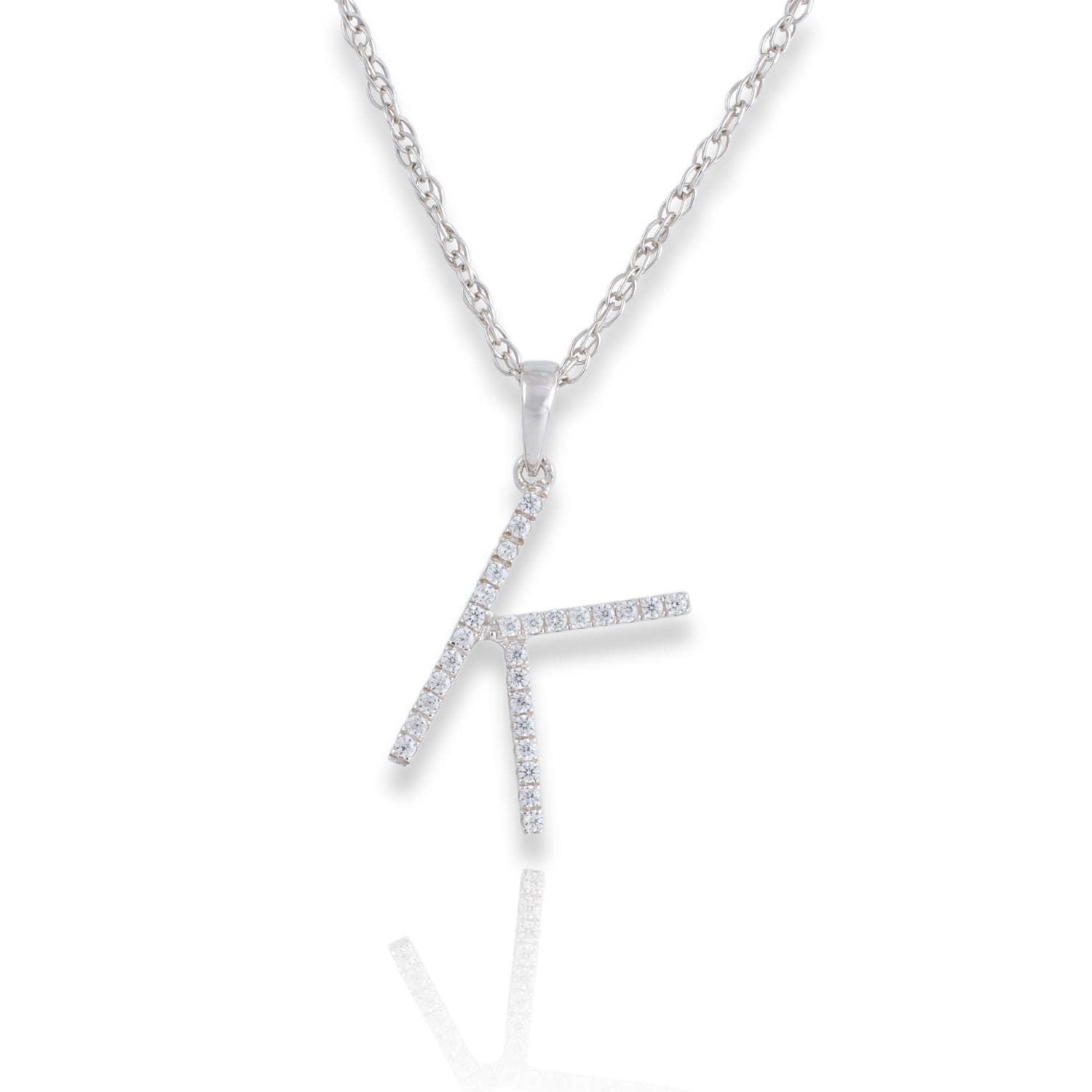 PARIKHS Diamond Initial Pendant Alphabet 'K' in 10K White Gold 0.10 ct , IJK color - I3 clarity