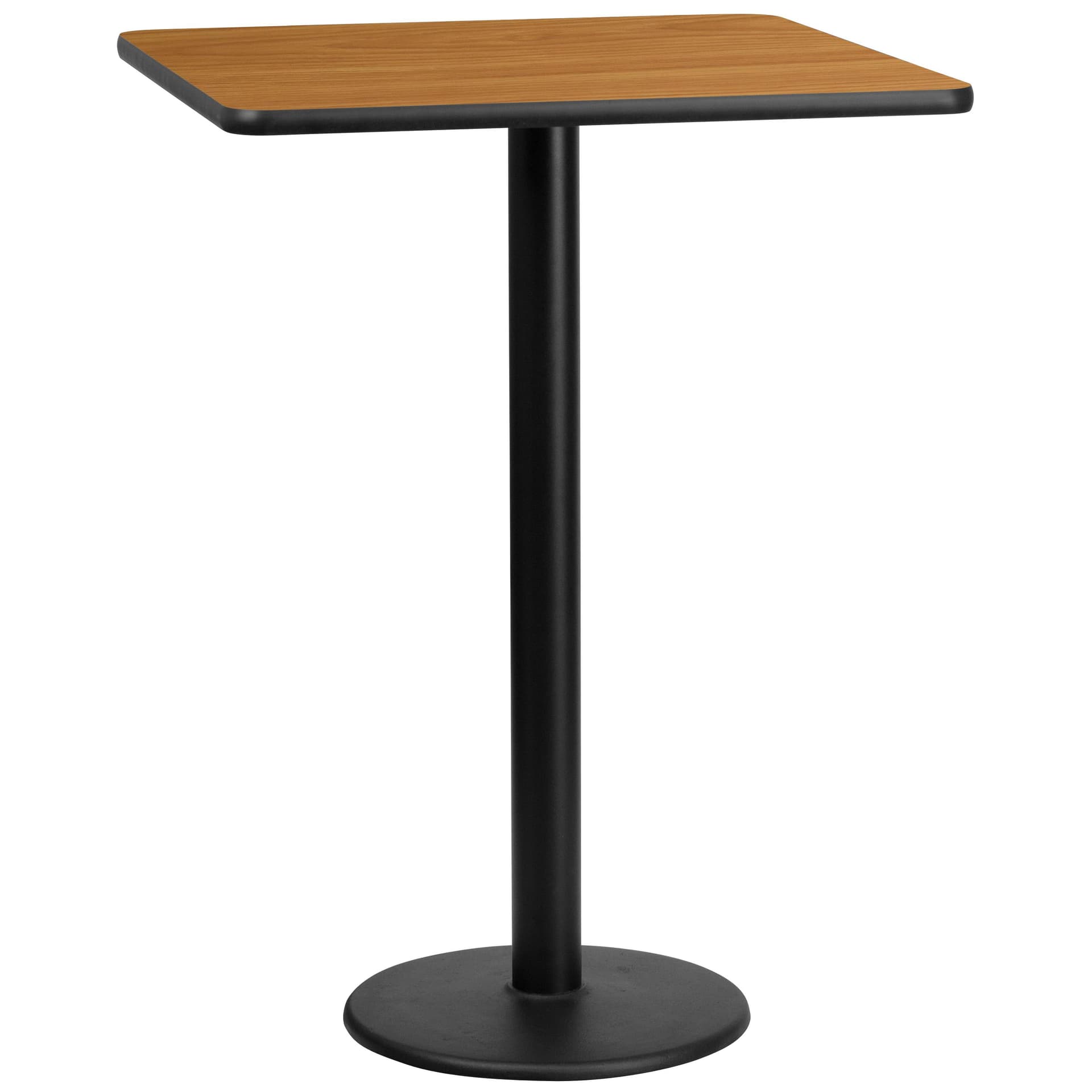 30" Square Natural Laminate Table Top with 18" Round Bar Height Table Base
