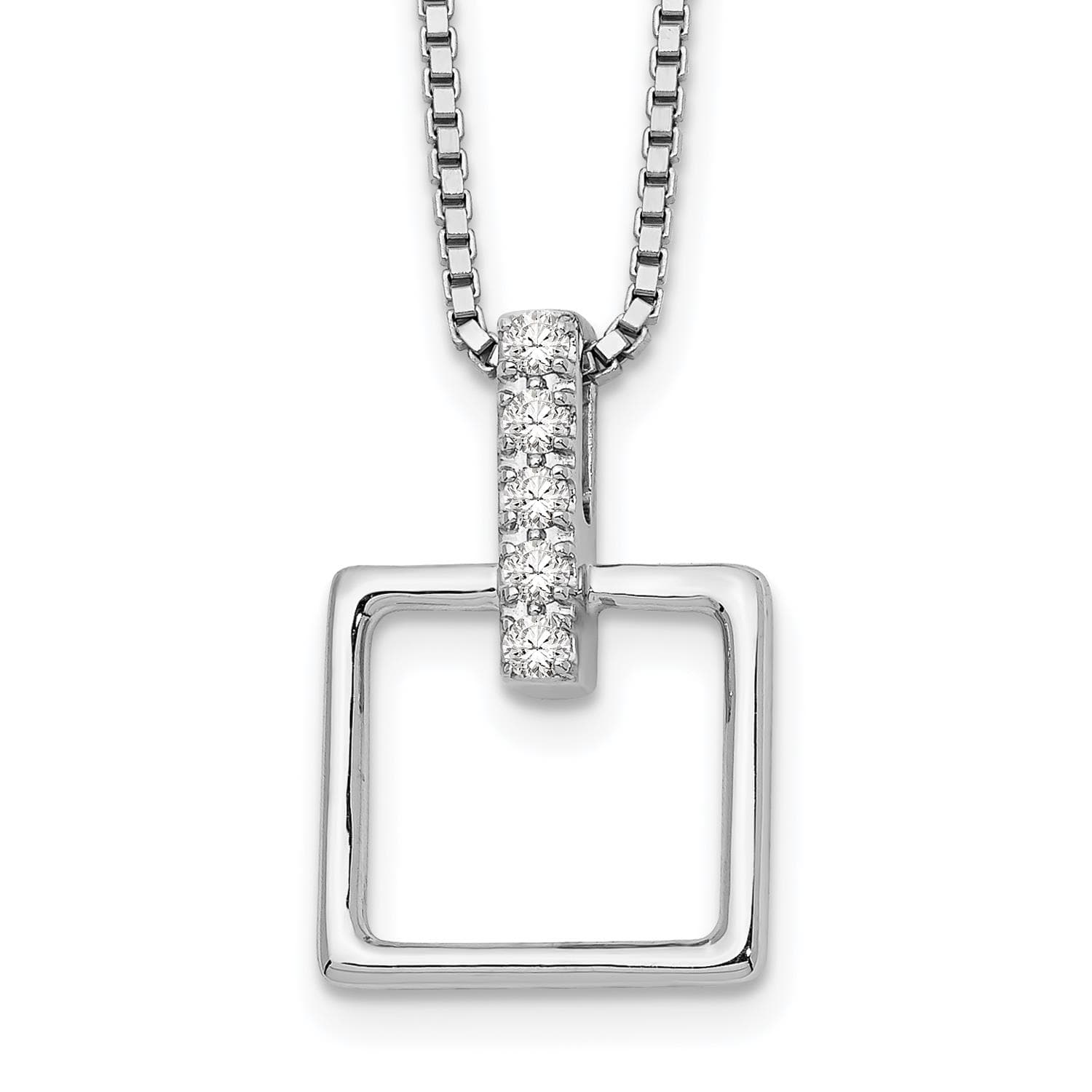 White Ice Sterling Silver RH Plated White Ice .05ct. Diamond Square 18" Necklace