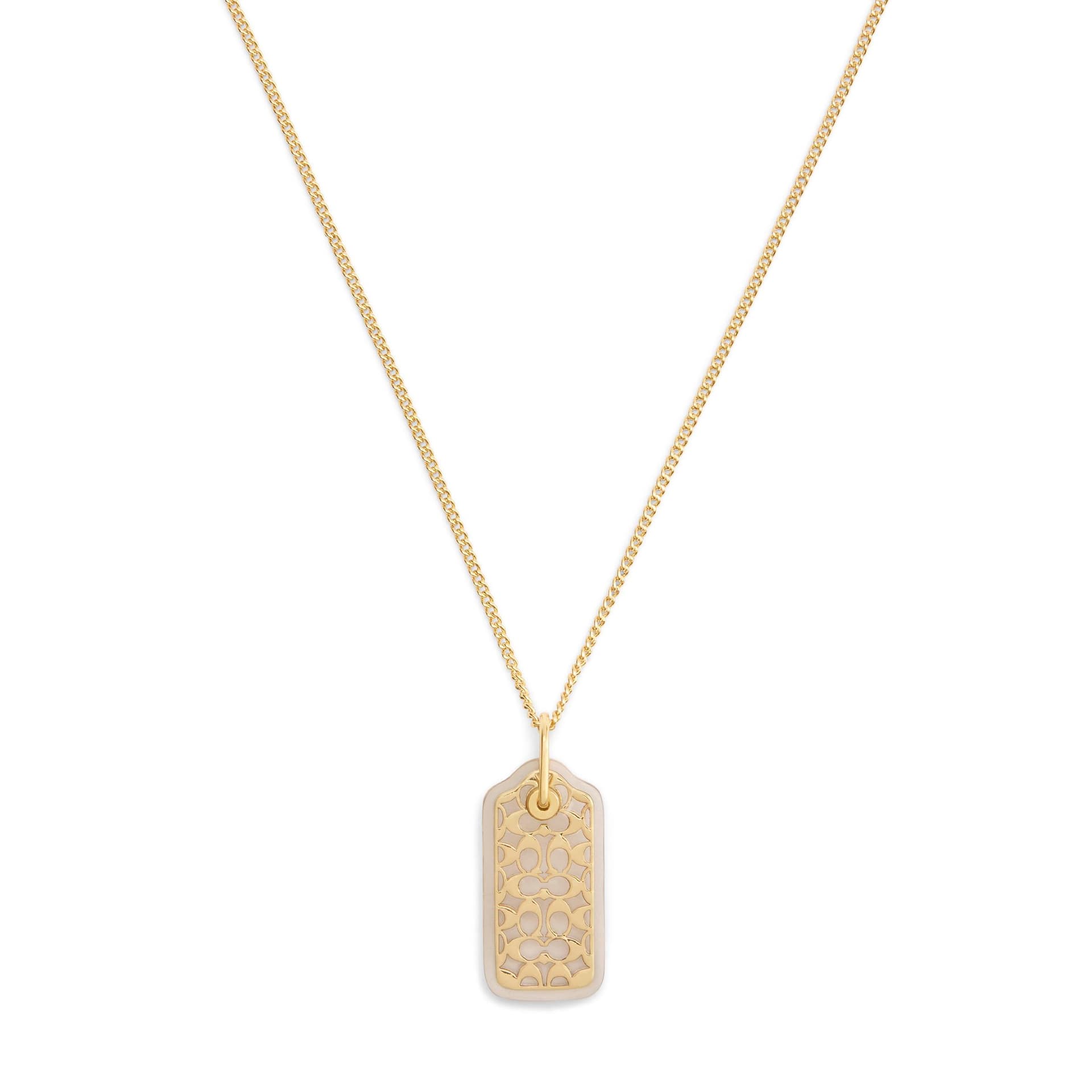 Signature Lucite Hangtag Pendant Necklace - Gold/Clear