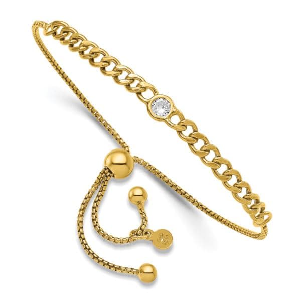Sterling Silver Gold-Tone CZ Bolo Adjustable Bracelet