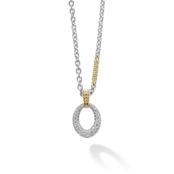 Two-Tone Oval Diamond Pendant Necklace Size 18"