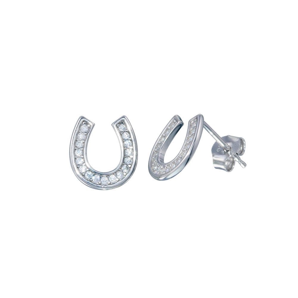 PARIKHS Rhodium Plated Horse Shoe Stud Earring in 925 Sterling Silver