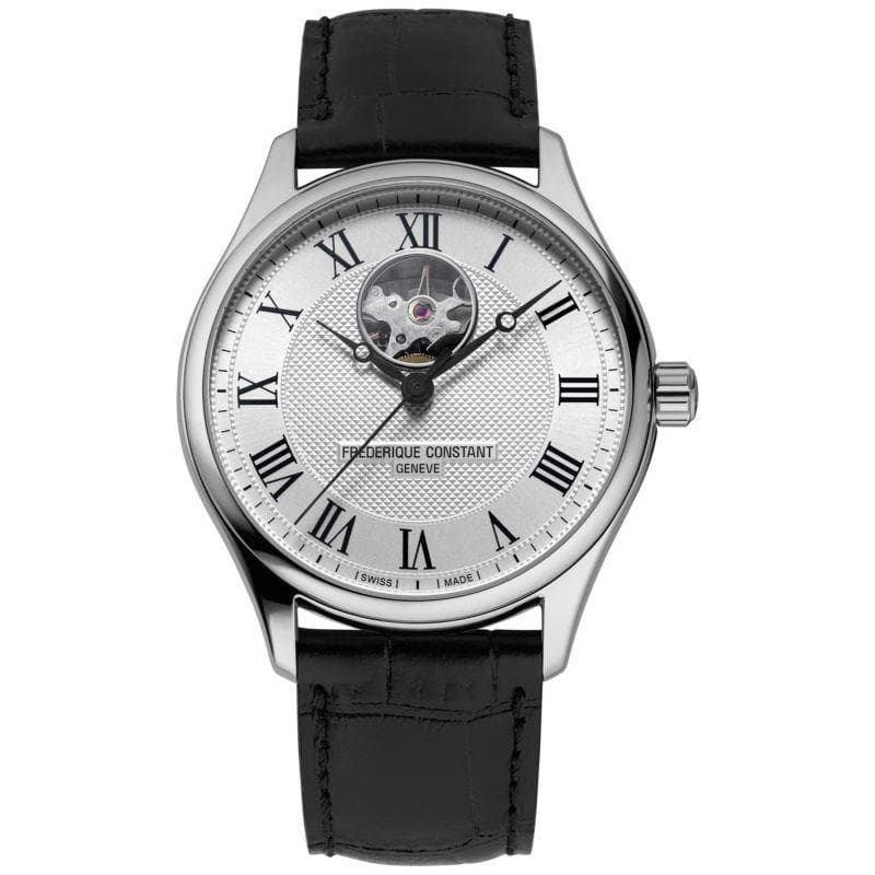 Frederique Constant Mens Automatic Leather Strap watch, Silver-Tone dial