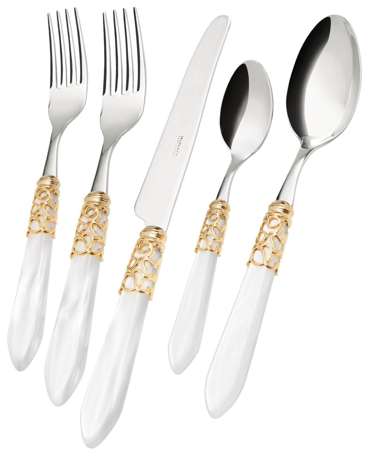 Melodia 5 Piece Place Setting gold ring white handle