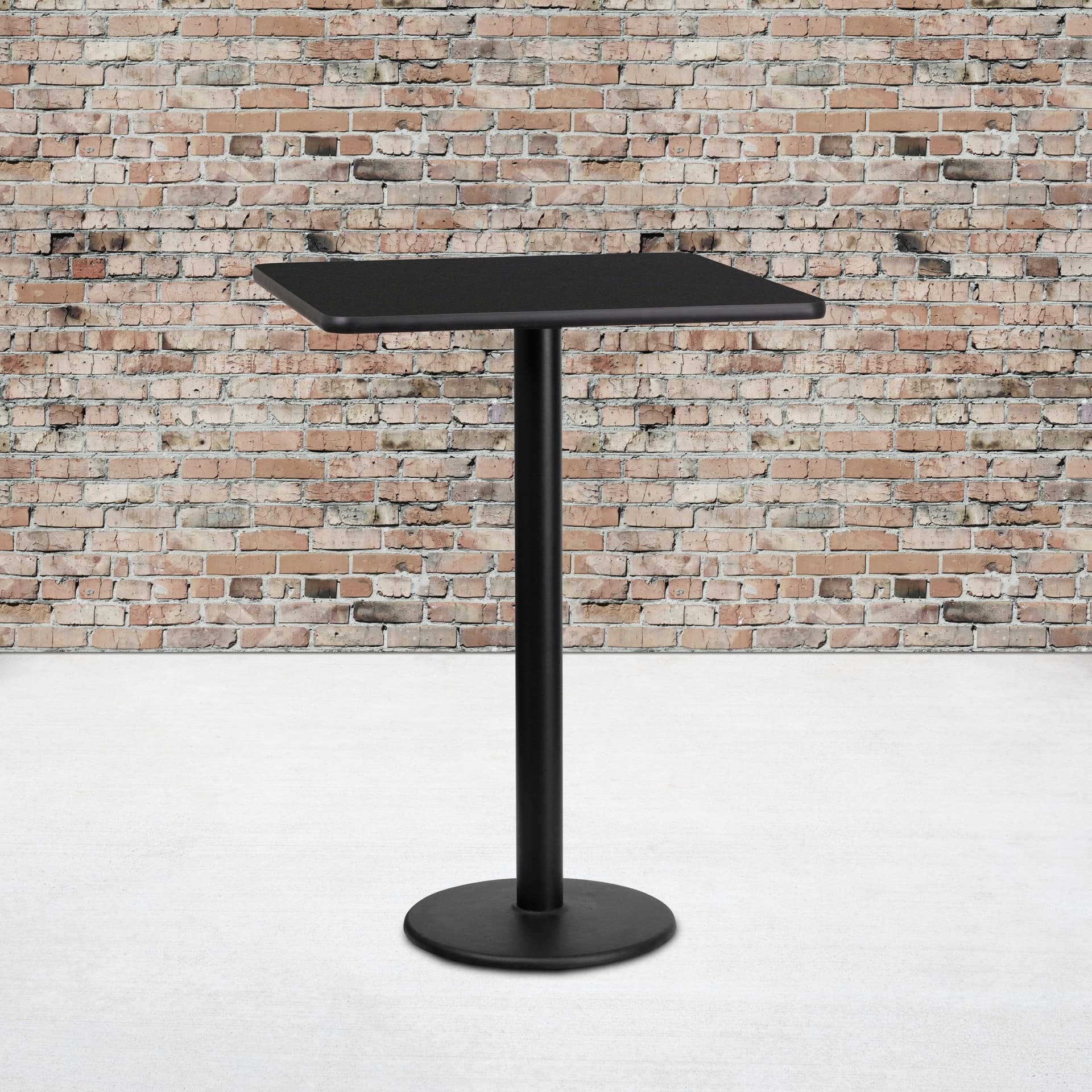 24" Square Black Laminate Table Top with 18" Round Bar Height Table Base
