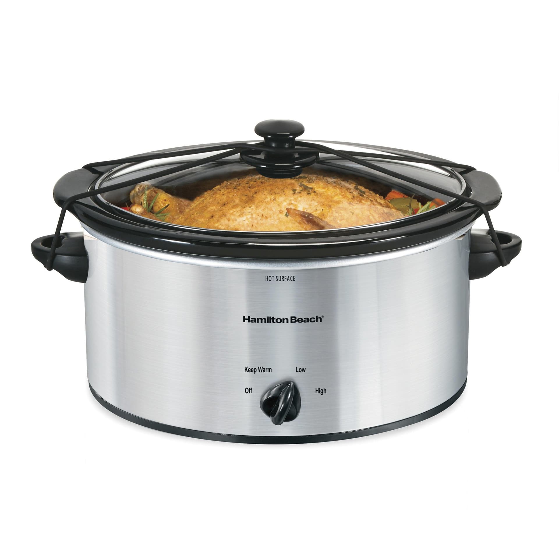 6qt Oval Slow Cooker w/ Lid Latch Strap Chrome