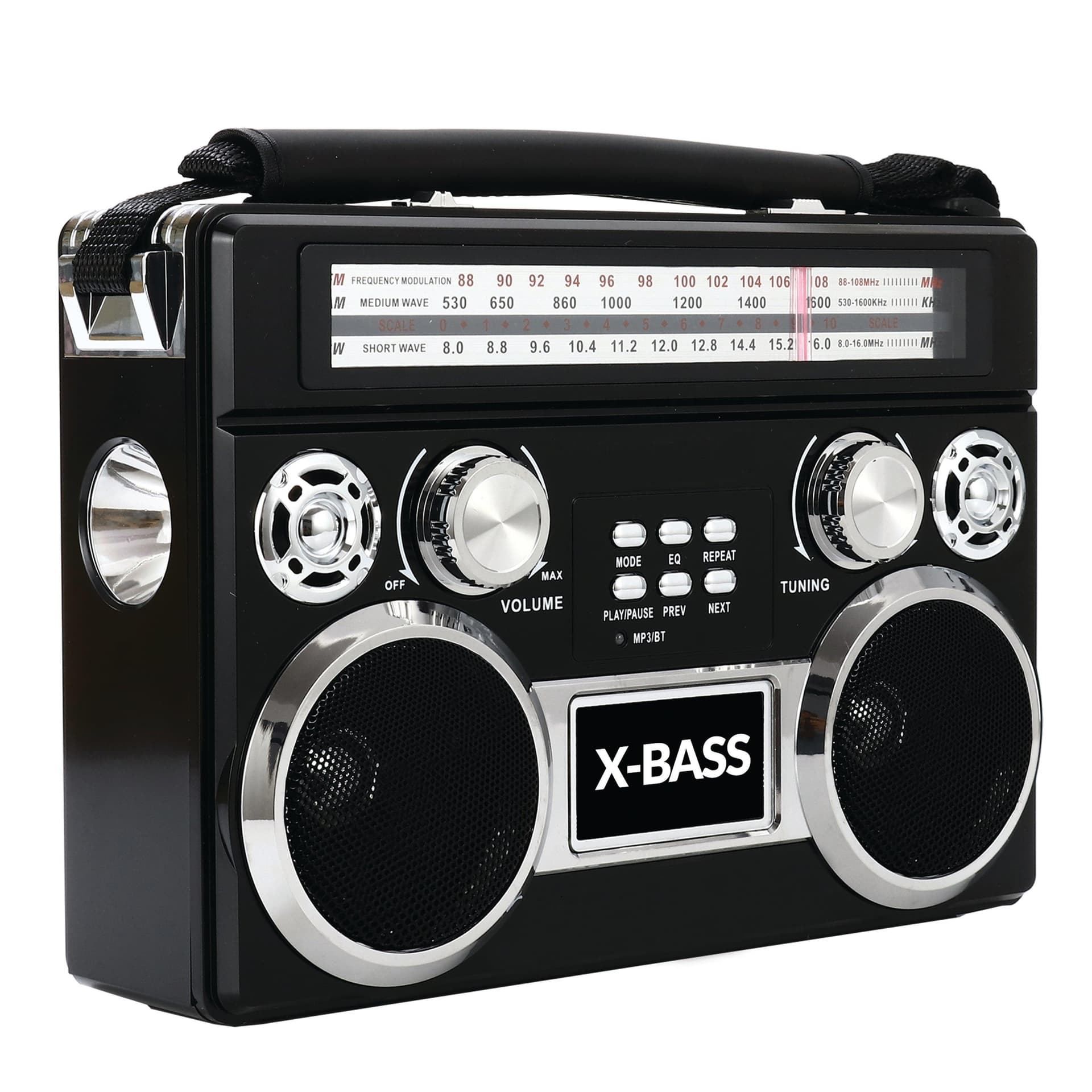 Portable 3 Band Radio w/ Bluetooth & Flashlight Black