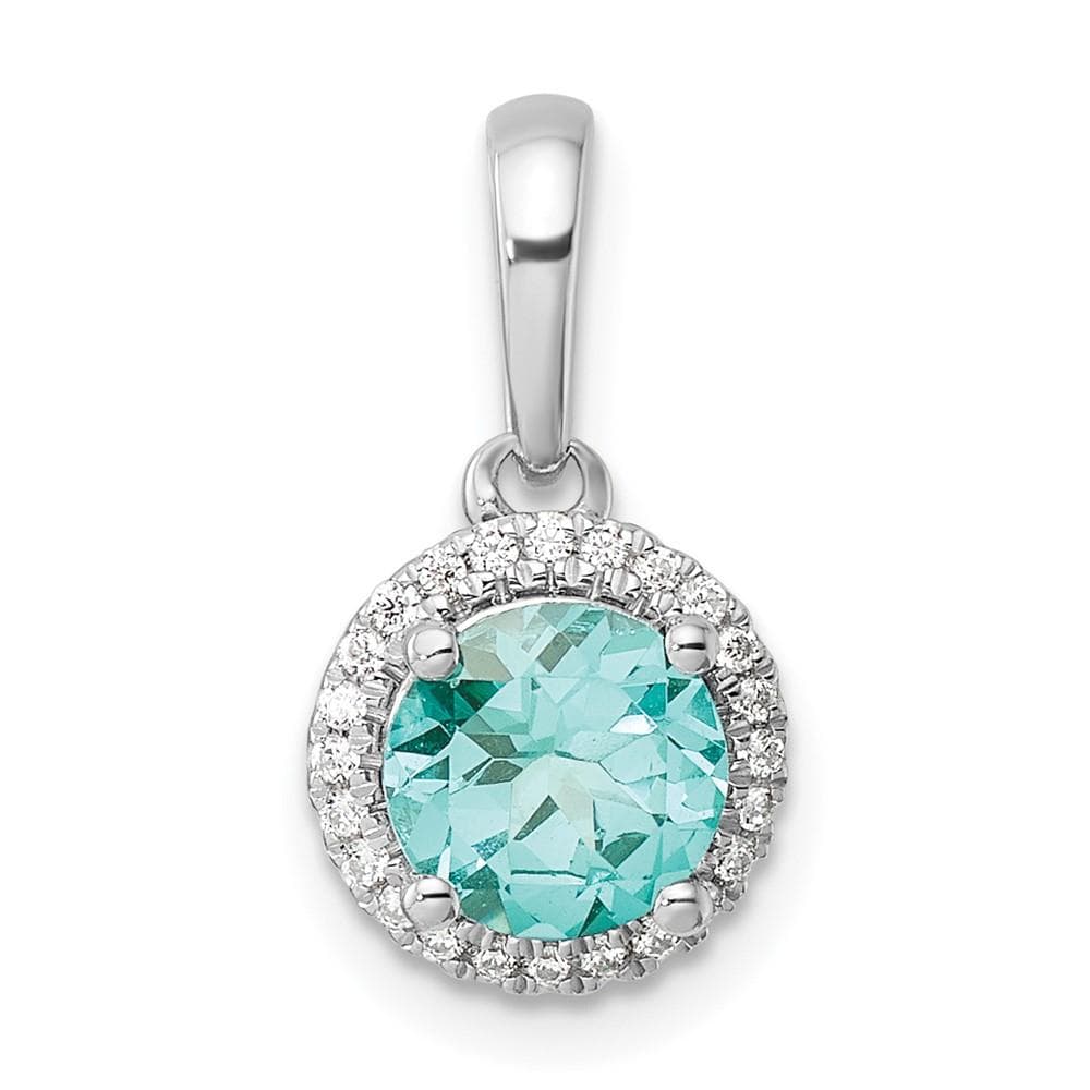 14K White Gold Pure Serenity Lab Grown Diamond Round Created Paraiba Pendant