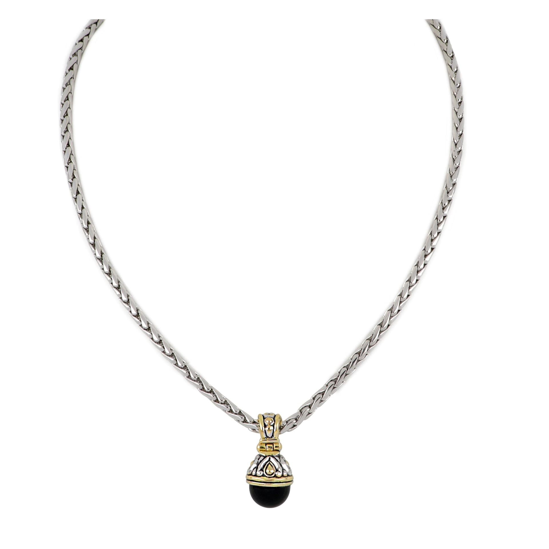Large 12mm Slider with Chain. Length: 16-18" adjustable pendant: 1-1/8"L x1/2"W. Black Onyx