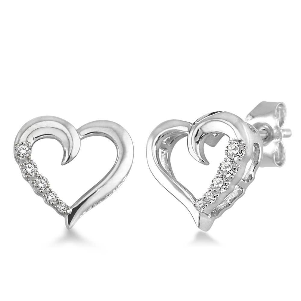 Diamond Heart Earrings Silver