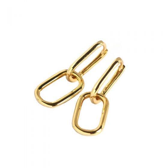 Latonia Cabella created Sterling Silver 18K Gold Vermeil Geometric Ellipse Chain design Earrings