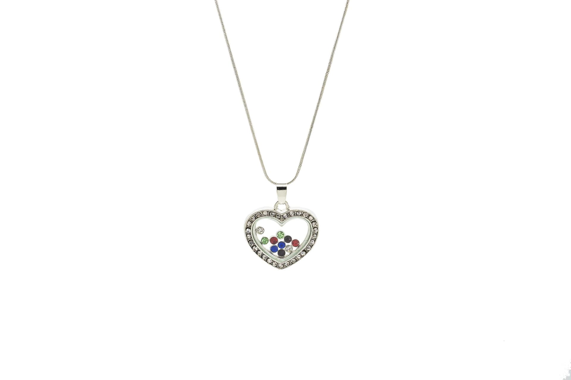 CZ Surrounded Heart with 10 Floating Crystals Necklace
